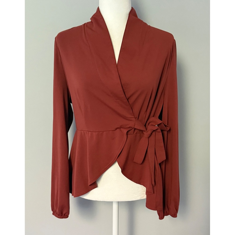 Halara Faux Wrap Long Sleeve Peplum Blouse Terracotta Rust Orange Size Large